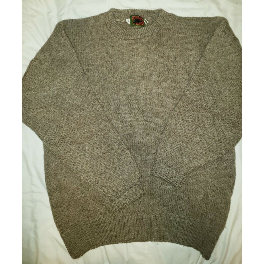 Vtg Boston Traders Men's Wool Sweater Pullover Tan Crew Neck Size Medium XLarge